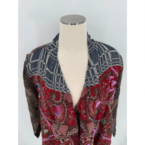 Soft Surroundings Womens 100% Wool Embroidered Cardigan Size Small Boho Artsy - Picture 2 of 13